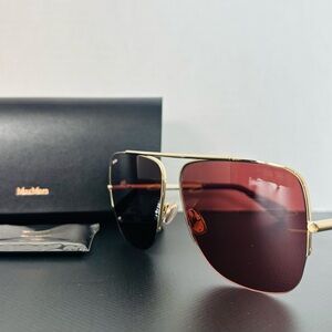 Authentic MAX MARA Gold and Red Aviator Sunglasses - New with Packaging